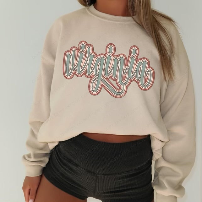 Virginia Boho Scroll Stacked Distressed Crewneck