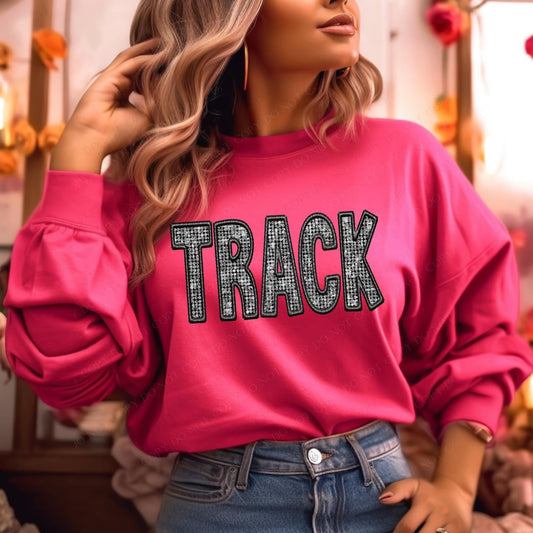 Track Diamond Bling Faux Embroidery Crewneck