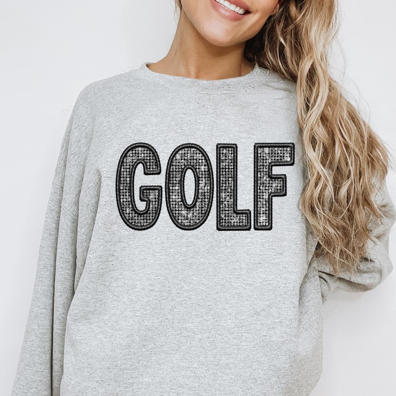 Golf Diamond Bling Faux Embroidery Crewneck