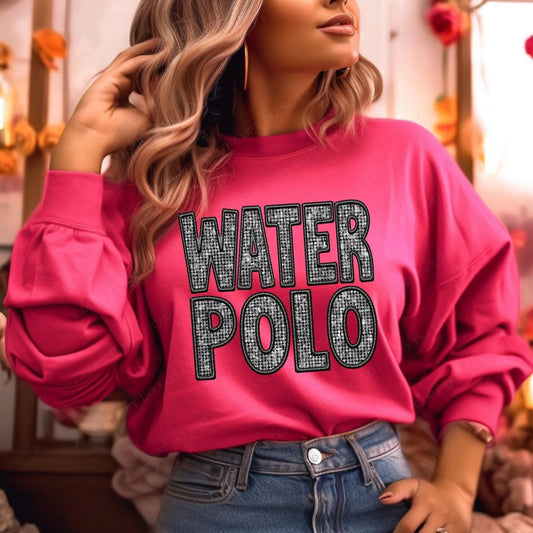 Water Polo Diamond Bling Faux Embroidery Crewneck