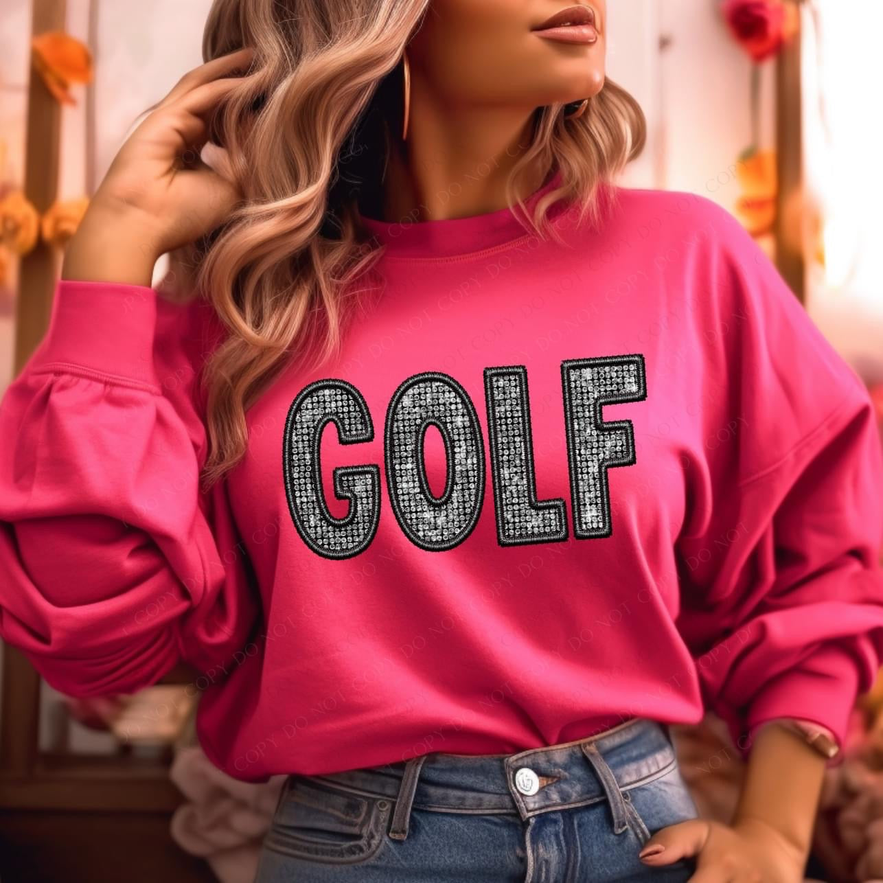 Golf Diamond Bling Faux Embroidery Crewneck