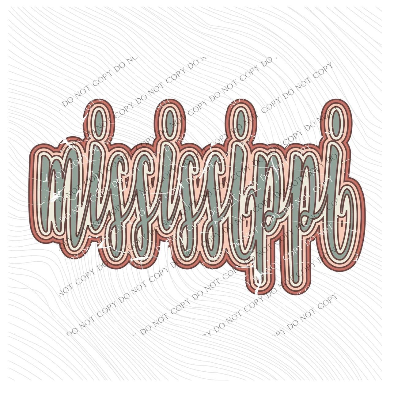 Mississippi Boho Scroll Stacked Distressed Crewneck