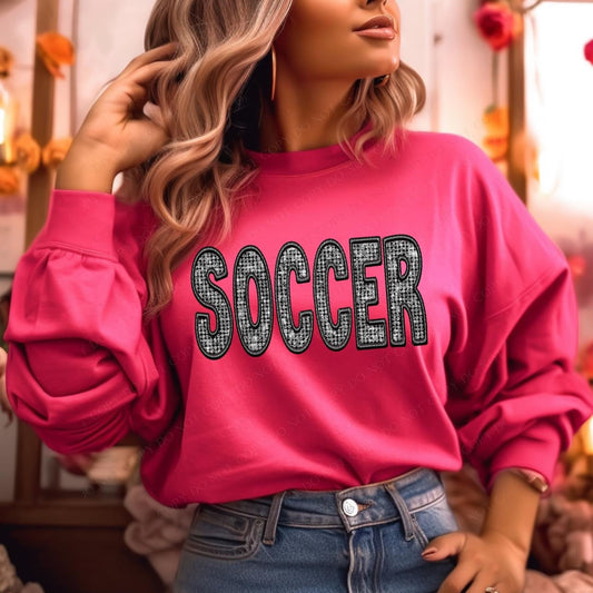 Soccer Diamond Bling Faux Embroidery Crewneck