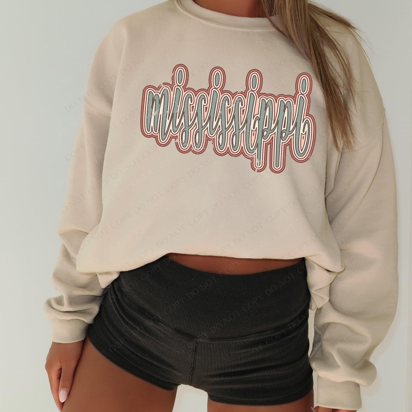 Mississippi Boho Scroll Stacked Distressed Crewneck