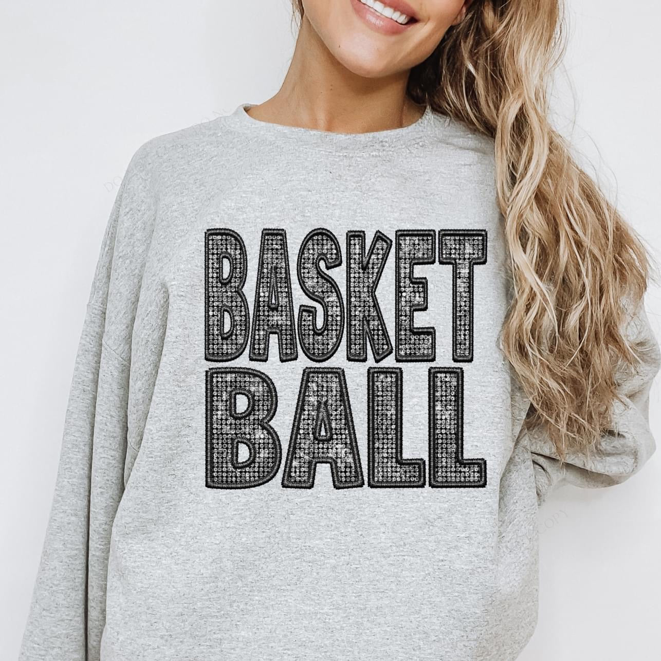 Basketball Diamond Bling Faux Embroidery Crewneck