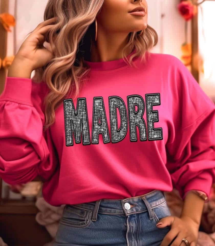 MADRE Diamond Bling Faux Embroidery Crewneck