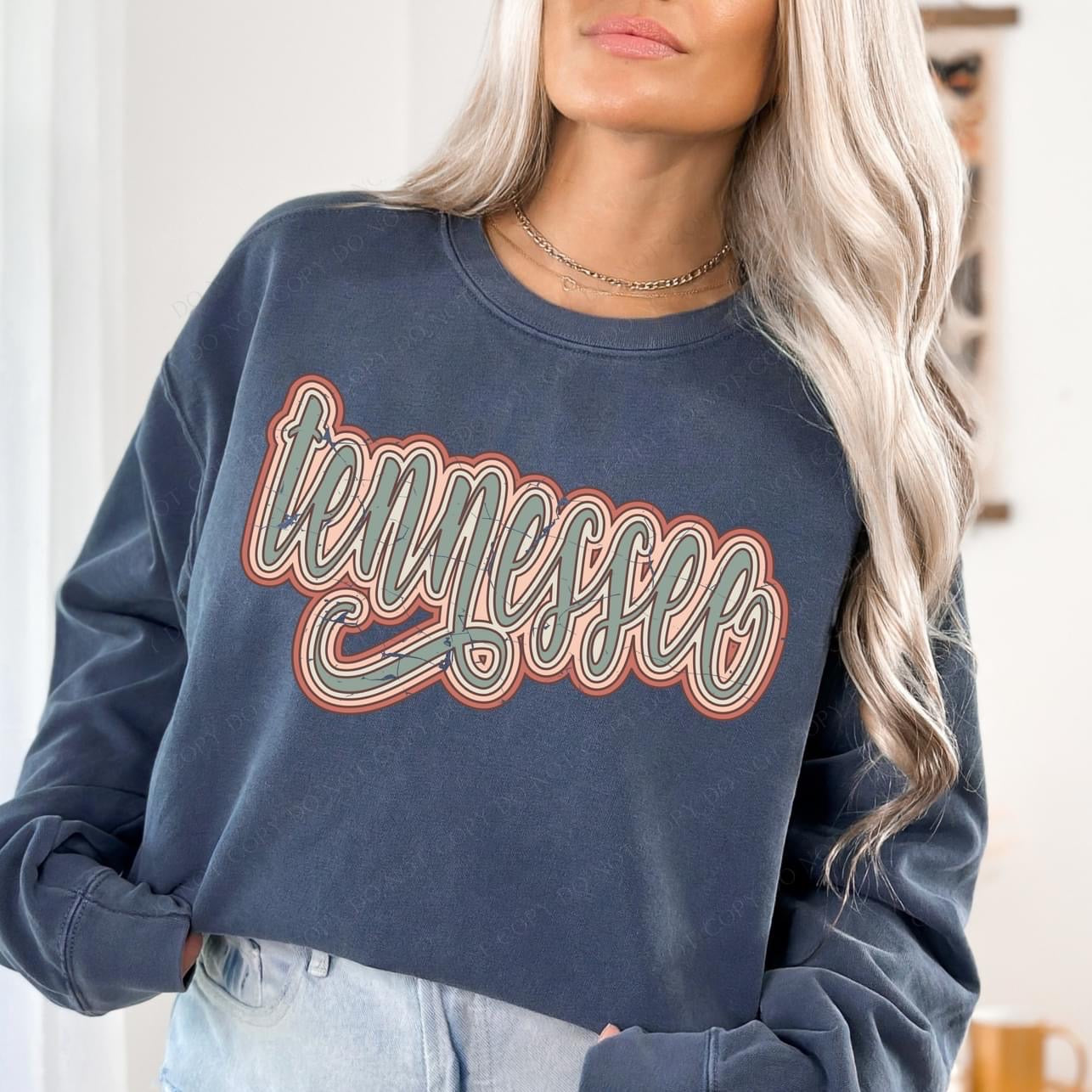 Tennessee Boho Scroll Stacked Distressed Crewneck