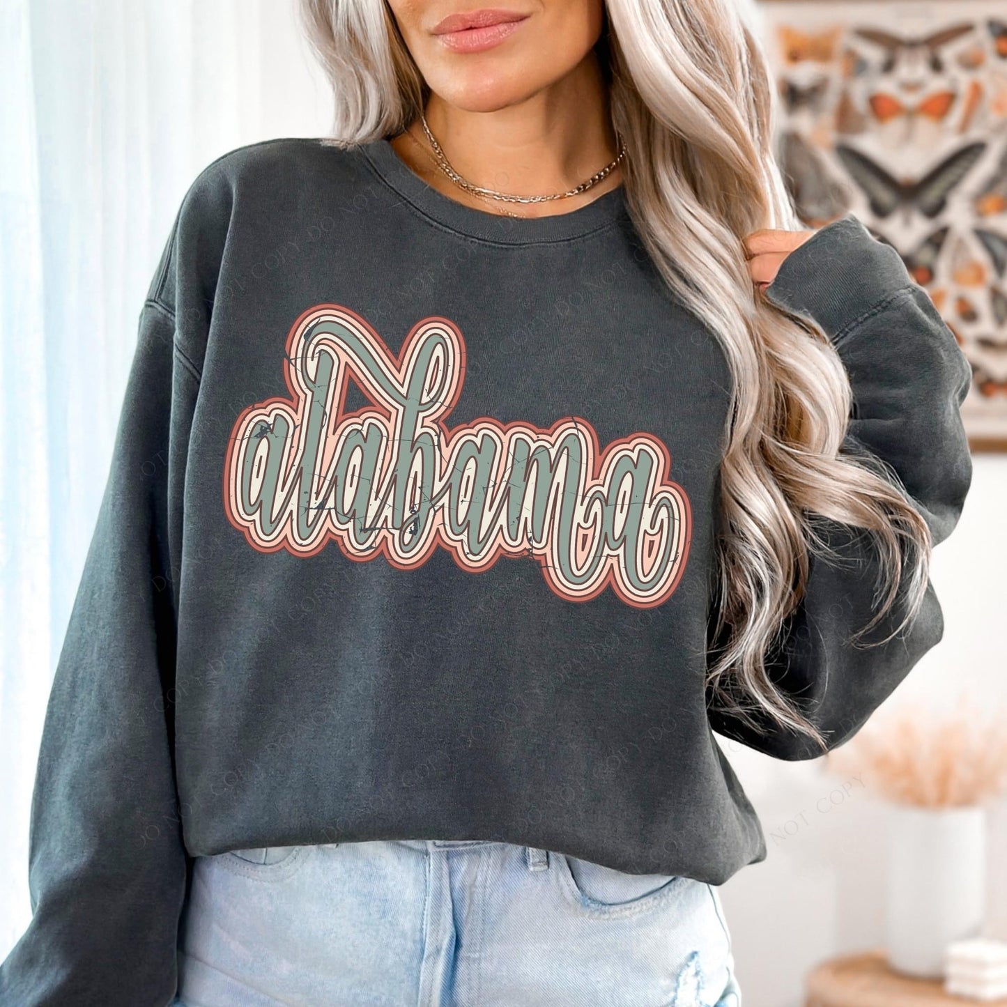 Alabama Boho Scroll Stacked Distressed Crewneck