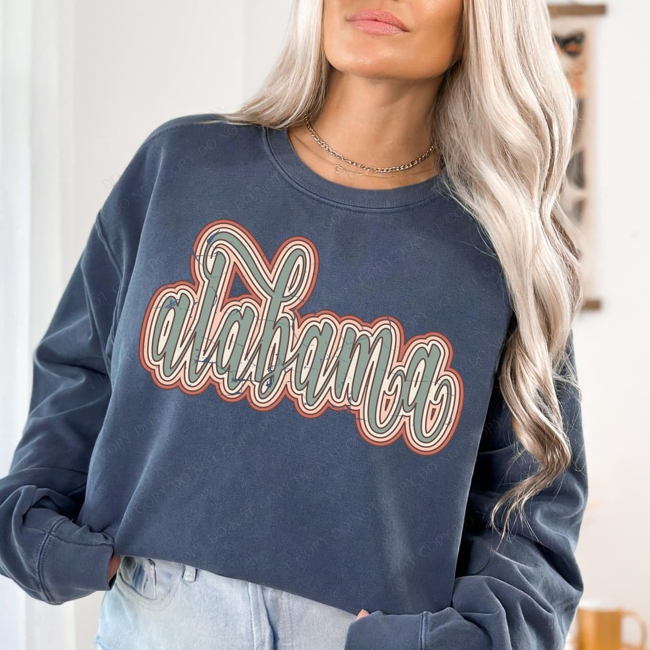 Alabama Boho Scroll Stacked Distressed Crewneck