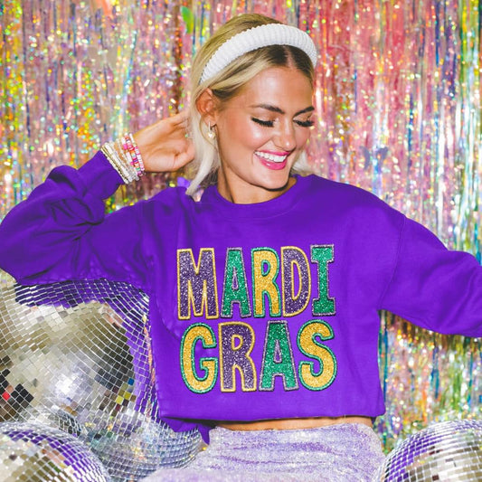 MARDI GRAS- Faux Sequins and Embroidery Crewneck