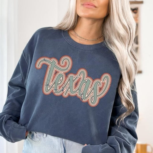 Texas Boho Scroll Stacked Distressed Crewneck