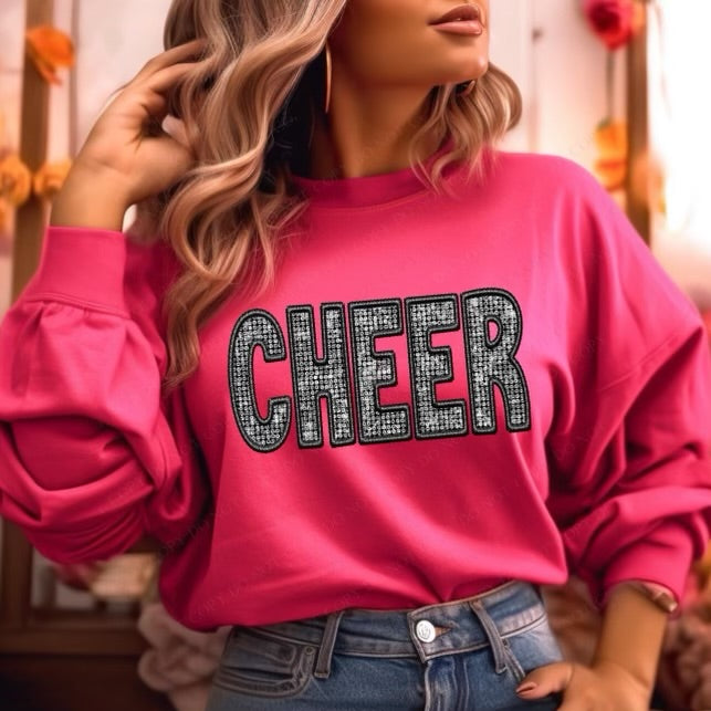 CHEER Diamond Bling Faux Embroidery Crewneck