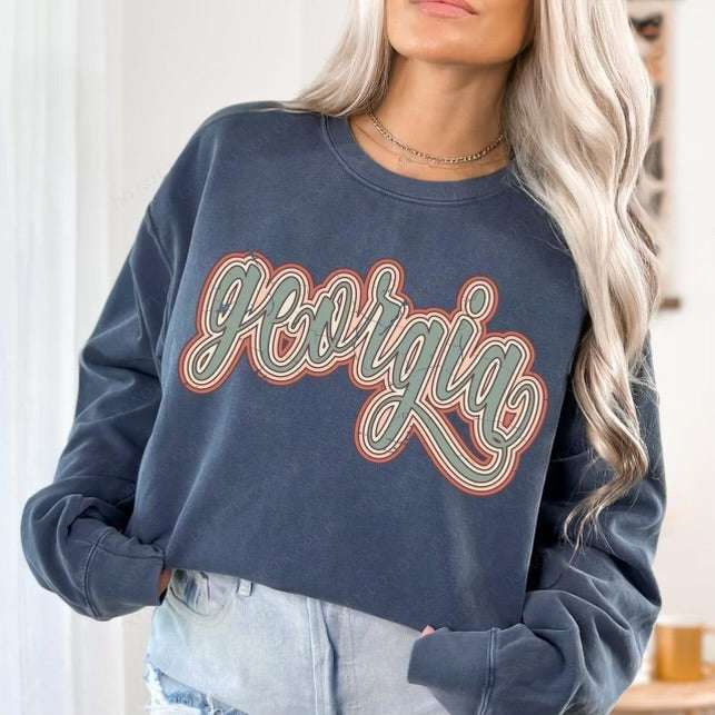 Georgia Boho Scroll Stacked Distressed Crewneck