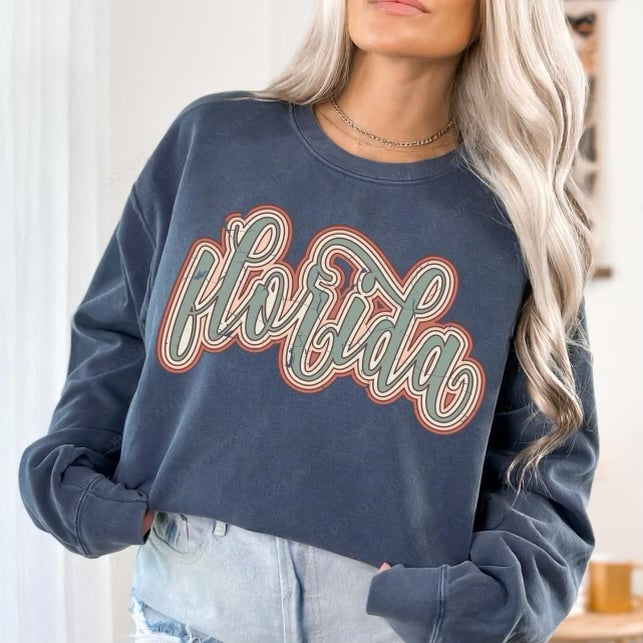 Florida Boho Scroll Stacked Distressed Crewneck