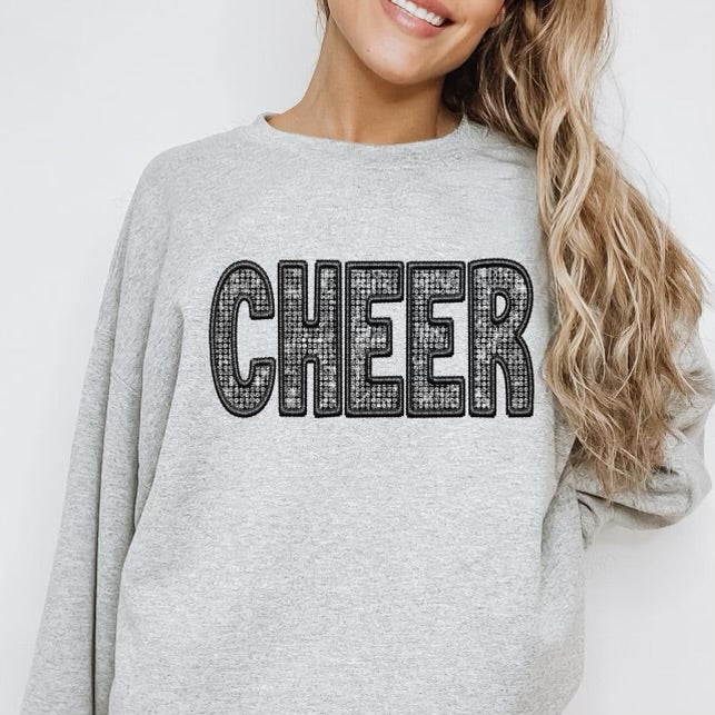 CHEER Diamond Bling Faux Embroidery Crewneck