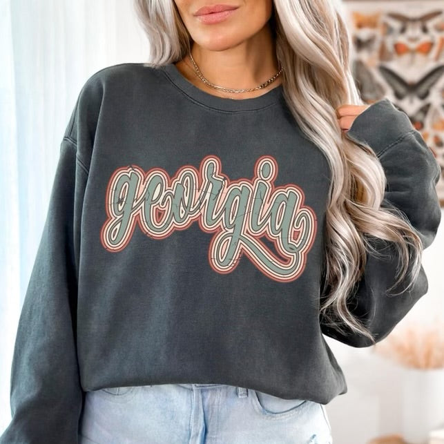 Georgia Boho Scroll Stacked Distressed Crewneck