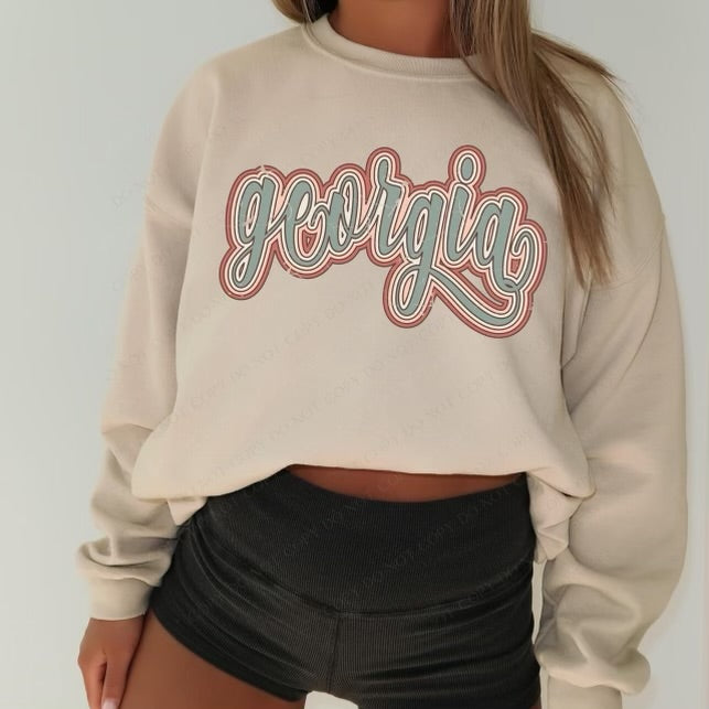 Georgia Boho Scroll Stacked Distressed Crewneck