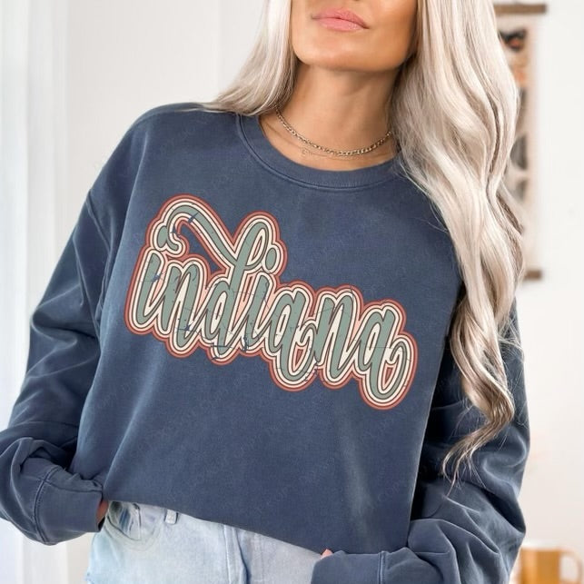 Indiana Boho Scroll Stacked Distressed Crewneck