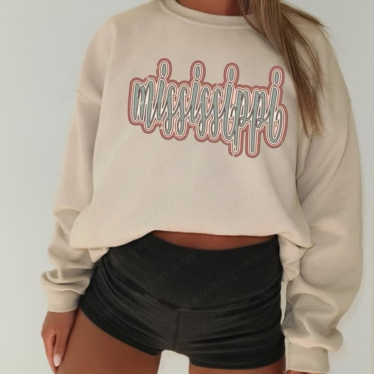 Mississippi Boho Scroll Stacked Distressed Crewneck