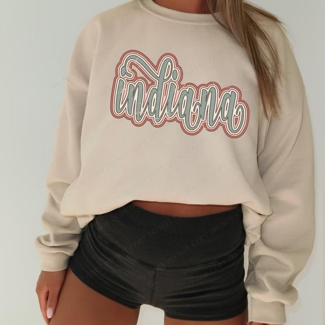 Indiana Boho Scroll Stacked Distressed Crewneck