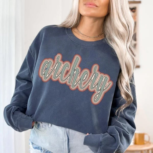 Archery Boho Scroll Stacked Distressed Crewneck